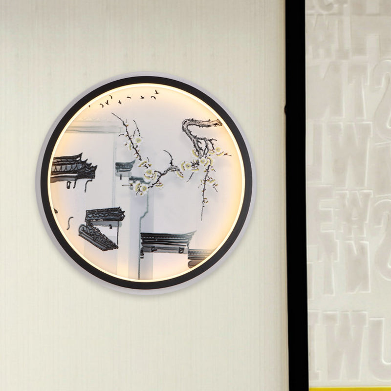 Vivolux | Zwart-Wit Ancient Houses Muurschildering Licht Chinese LED Stof Wandlamp Sconces voor Zithoek