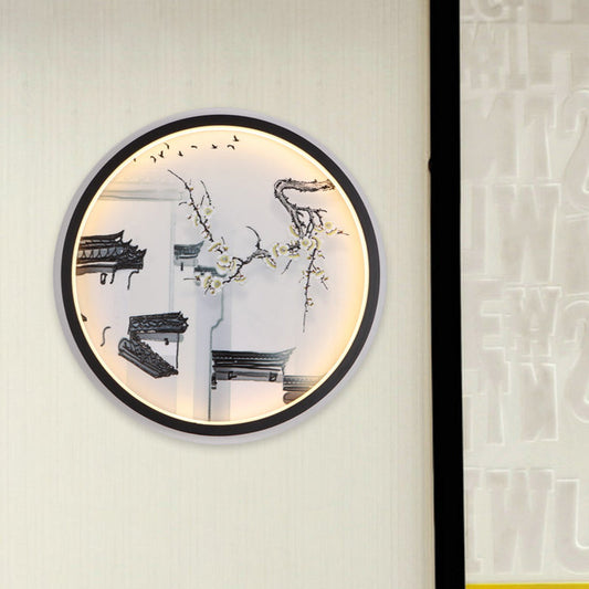 Vivolux | Zwart-Wit Ancient Houses Muurschildering Licht Chinese LED Stof Wandlamp Sconces voor Zithoek
