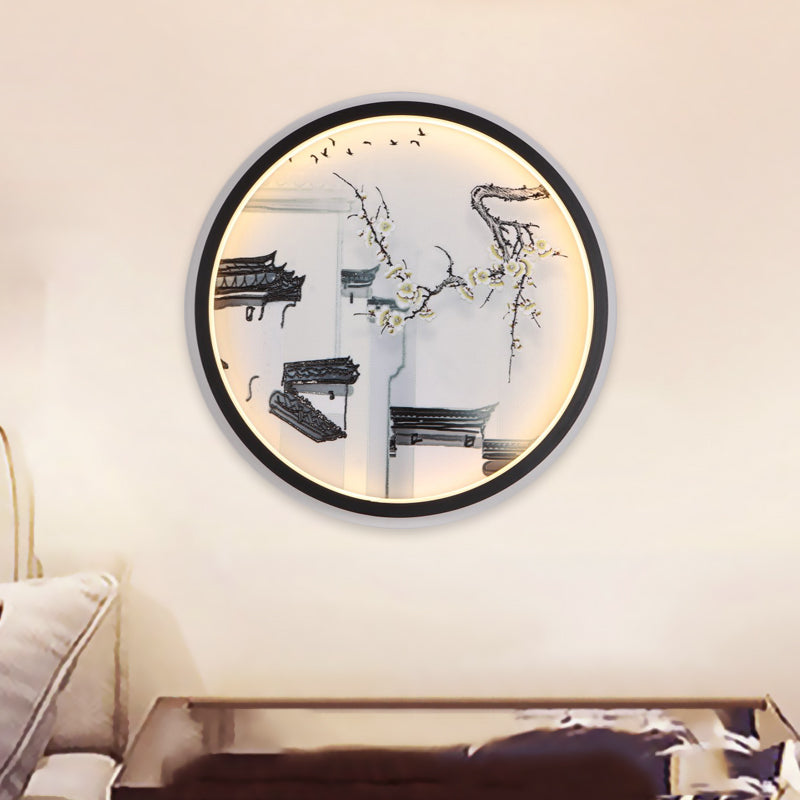 Vivolux | Zwart-Wit Ancient Houses Muurschildering Licht Chinese LED Stof Wandlamp Sconces voor Zithoek