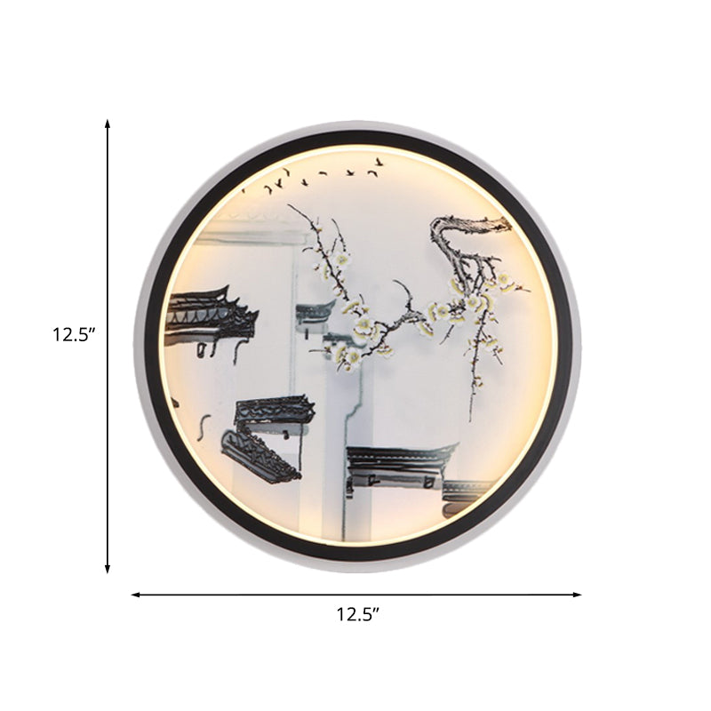 Vivolux | Zwart-Wit Ancient Houses Muurschildering Licht Chinese LED Stof Wandlamp Sconces voor Zithoek