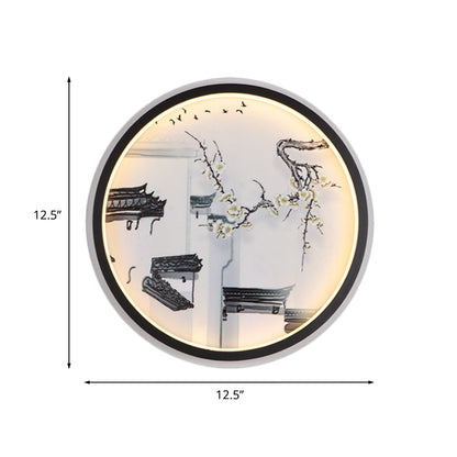 Vivolux | Zwart-Wit Ancient Houses Muurschildering Licht Chinese LED Stof Wandlamp Sconces voor Zithoek