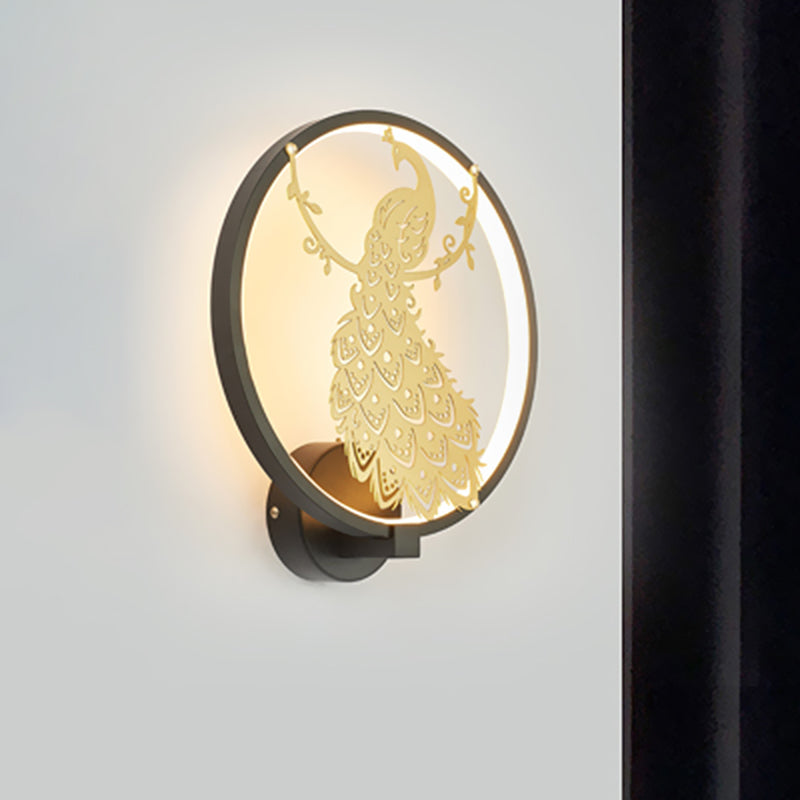 Vivolux | Contemporary Peacock Mural Wandlicht Aluminium Wohnzimmer LED Hoop Wandleuchte in Schwarz und Gold