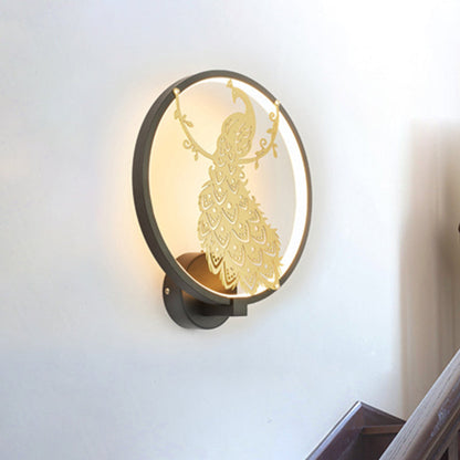 Vivolux | Contemporary Peacock Mural Wandlicht Aluminium Wohnzimmer LED Hoop Wandleuchte in Schwarz und Gold