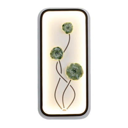 Vivolux | Keramische Lotusbladeren/Bloesem Muur Lamp Chinese Zwart-Groen/Rood LED Wandlamp voor de Woonkamer