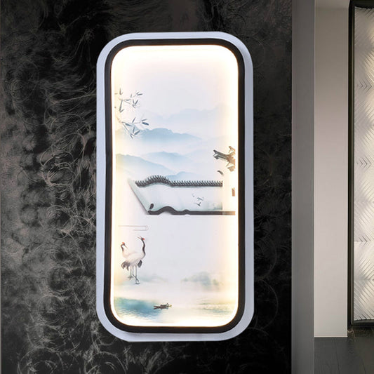 Vivolux | Parlor LED Mural Wandlamp Fixture Asia Zwart-Wit Wandlamp met Landschapschilderij Stofschaduw