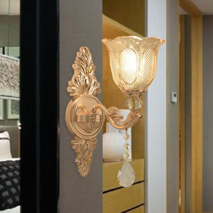 Vivolux | Gouden 1/2-Licht Wandverlichting Platteland Gegraveerd Glas Golfvormige Wandlamp Armatuur