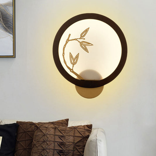Vivolux | Zwart/Beige Bamboeblad Muur Lamp Chinese Stijl Houten LED Wandmontage Verlichtingsarmatuur voor Slaapkamer