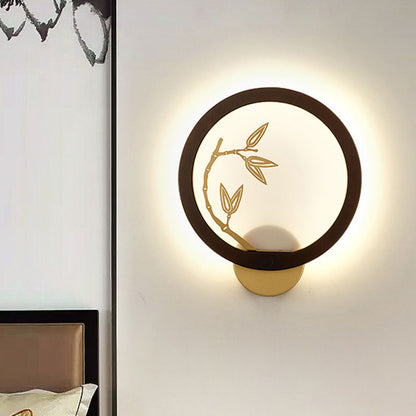 Vivolux | Zwart/Beige Bamboeblad Muur Lamp Chinese Stijl Houten LED Wandmontage Verlichtingsarmatuur voor Slaapkamer
