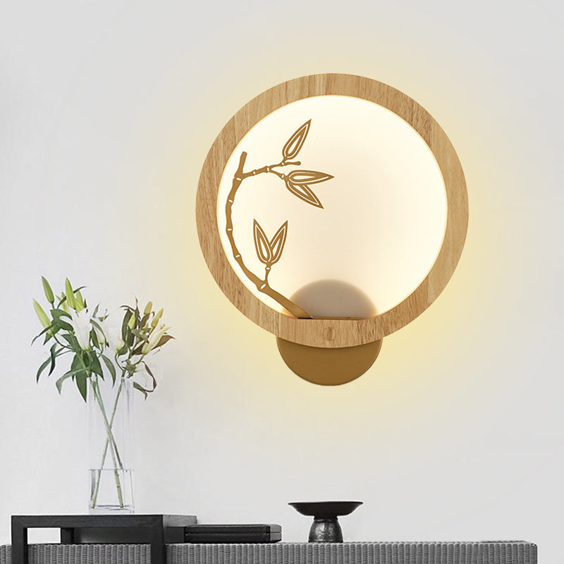Vivolux | Zwart/Beige Bamboeblad Muur Lamp Chinese Stijl Houten LED Wandmontage Verlichtingsarmatuur voor Slaapkamer