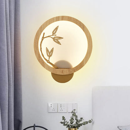 Vivolux | Zwart/Beige Bamboeblad Muur Lamp Chinese Stijl Houten LED Wandmontage Verlichtingsarmatuur voor Slaapkamer