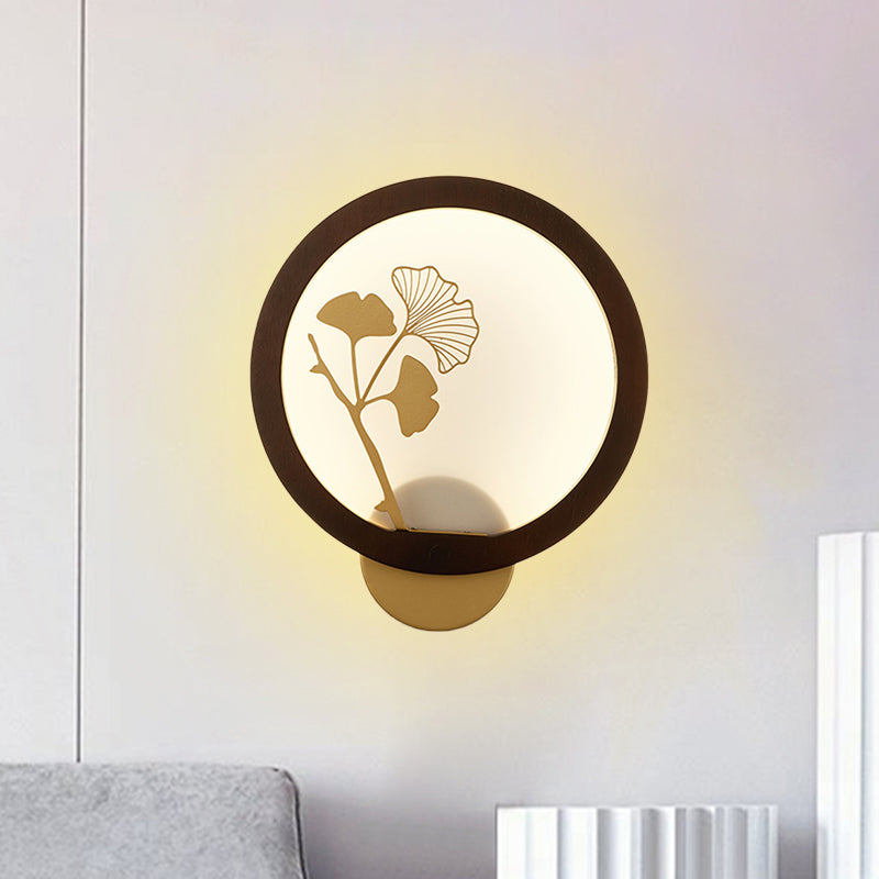 Vivolux | Asiatische Stil Ginkgo Biloba LED Wandlicht Holz Familienzimmer Wandbeleuchtung Fixture in Schwarz/Beige