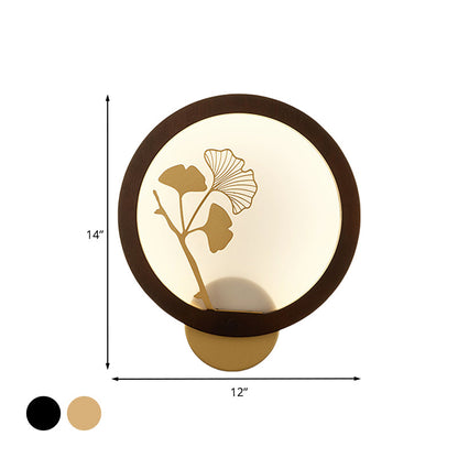 Vivolux | Asiatische Stil Ginkgo Biloba LED Wandlicht Holz Familienzimmer Wandbeleuchtung Fixture in Schwarz/Beige