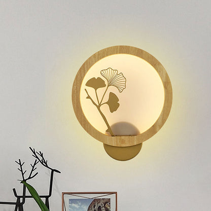 Vivolux | Asiatische Stil Ginkgo Biloba LED Wandlicht Holz Familienzimmer Wandbeleuchtung Fixture in Schwarz/Beige