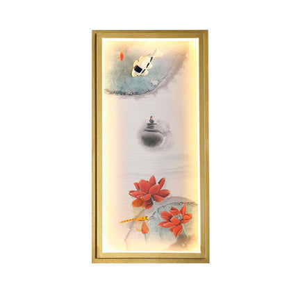 Vivolux | Chinesisches Tinte Dorf/ Lotus Wandlampe Stoff Familienzimmer LED Wandmontage Licht in Gold