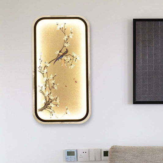 Vivolux | Blühender Baum Wandgemälde Licht Asien Schwarze Stoff Wandbeleuchtungseinrichtung zur Dekoration