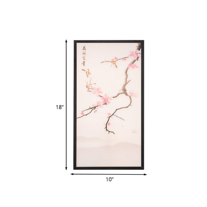 Vivolux | Asiatische Stil LED Wandmontage Wandlicht Schwarzer Vogel und Pfirsichblüte Gemälde Wandleuchte mit Stoffschirm, 18 "/29,5" H