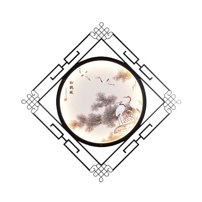 Vivolux | Asien Halcyon Tintenmalerei Wandgemälde Lampe Stoff Wohnzimmer LED Wandbeleuchtung Leuchte in Schwarz