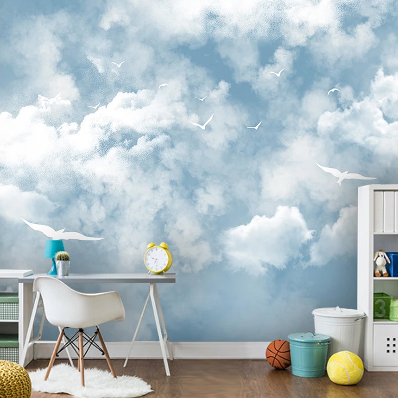 Vivolux | Simple Sky and Cloud Wallpaper for Guest Room Decor, Pastel Blue, Custom Made