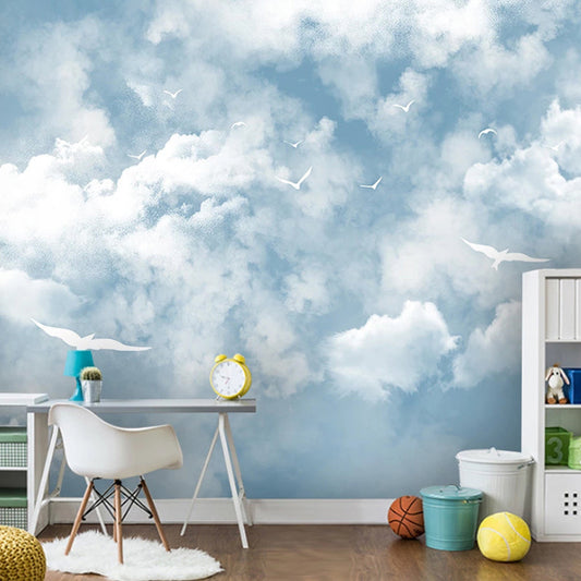 Vivolux | Simple Sky and Cloud Wallpaper for Guest Room Decor, Pastel Blue, Custom Made