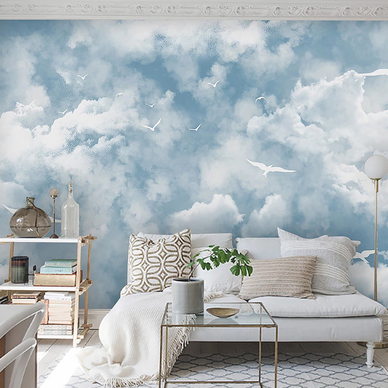 Vivolux | Simple Sky and Cloud Wallpaper for Guest Room Decor, Pastel Blue, Custom Made