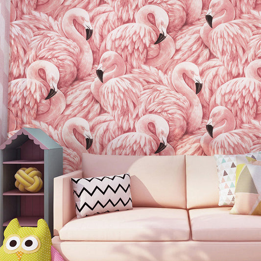 Vivolux | Tropisch Flamingo Behang Rol voor Meisjes Slaapkamer, Zacht Roze, 33 voet x 20,5 inch