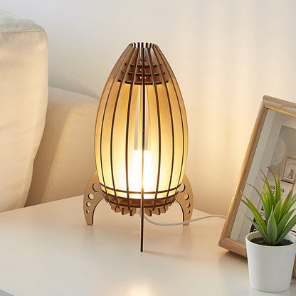 Vivolux | Beige Rocket Frame USB Nacht Tafel Lamp Cartoon LED Houten Nachtkastje Lamp voor Slaapkamer