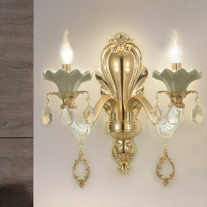 Vivolux | Traditionelle Kerzen Wandbeleuchtung Idee 1/2-Licht Kristall Wandmontage Lampe Leuchte in Gold