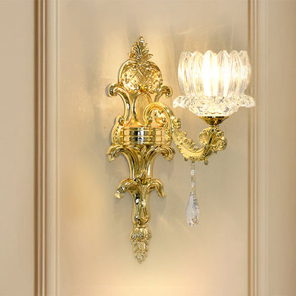 Vivolux | Klarer Kristall Gold Wandmontage Licht Lotus Schirm 1/2-Kopf Mid-Century Wandlampe Wandleuchte