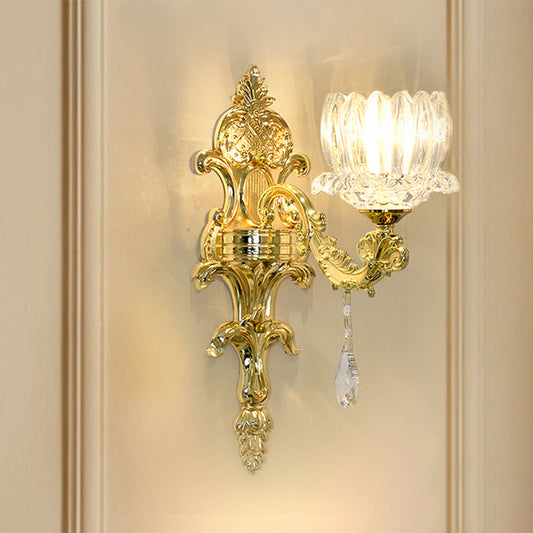 Vivolux | Klarer Kristall Gold Wandmontage Licht Lotus Schirm 1/2-Kopf Mid-Century Wandlampe Wandleuchte