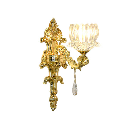 Vivolux | Klarer Kristall Gold Wandmontage Licht Lotus Schirm 1/2-Kopf Mid-Century Wandlampe Wandleuchte