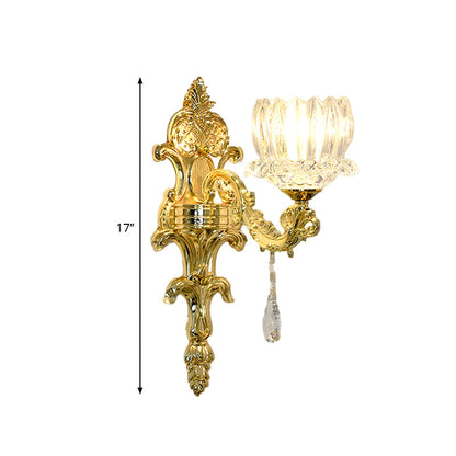 Vivolux | Klarer Kristall Gold Wandmontage Licht Lotus Schirm 1/2-Kopf Mid-Century Wandlampe Wandleuchte