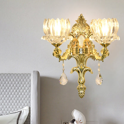 Vivolux | Klarer Kristall Gold Wandmontage Licht Lotus Schirm 1/2-Kopf Mid-Century Wandlampe Wandleuchte