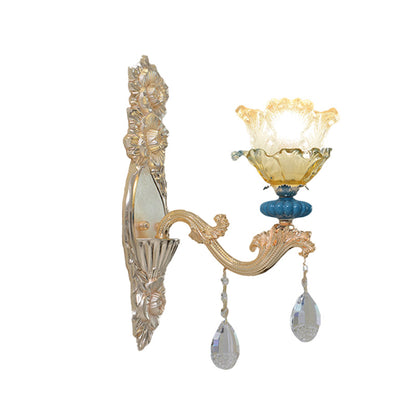 Vivolux | 1/2-Bulb Bloemen Wandlamp Armatuur Traditionele Gouden Afwerking Kristal Wandgemonteerde Verlichting