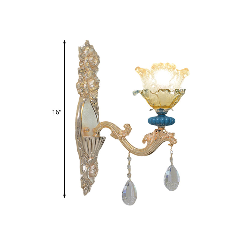 Vivolux | 1/2-Bulb Bloemen Wandlamp Armatuur Traditionele Gouden Afwerking Kristal Wandgemonteerde Verlichting