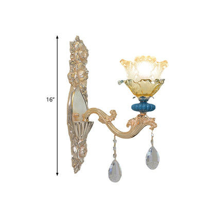 Vivolux | 1/2-Bulb Bloemen Wandlamp Armatuur Traditionele Gouden Afwerking Kristal Wandgemonteerde Verlichting