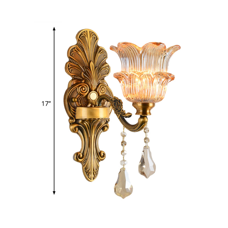 Vivolux | Brass 1/2-Kopf Wandbeleuchtung Mid Century Klare Kristallglas Blumen Schirm Wandlampe