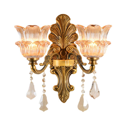 Vivolux | Brass 1/2-Kopf Wandbeleuchtung Mid Century Klare Kristallglas Blumen Schirm Wandlampe