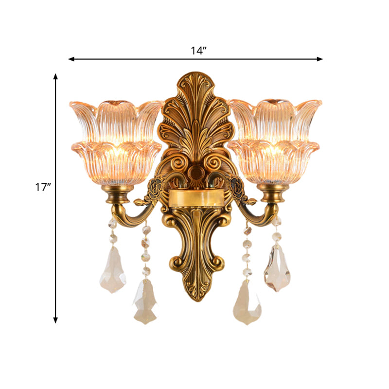 Vivolux | Brass 1/2-Kopf Wandbeleuchtung Mid Century Klare Kristallglas Blumen Schirm Wandlampe