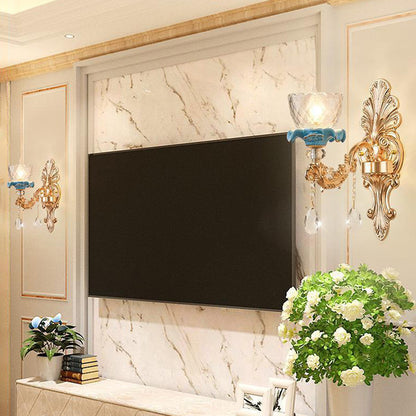 Vivolux | Klar Gekruiste Glas Blume Wandleuchte Mid Century 1/2-Kopf Wohnzimmer Wandleuchte in Gold