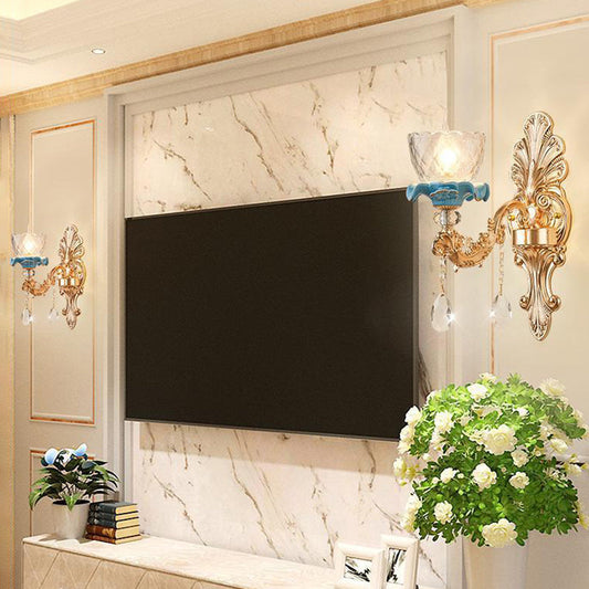 Vivolux | Klar Gekruiste Glas Blume Wandleuchte Mid Century 1/2-Kopf Wohnzimmer Wandleuchte in Gold