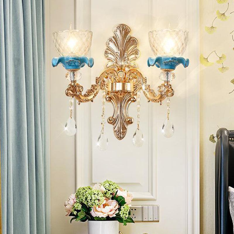 Vivolux | Klar Gekruiste Glas Blume Wandleuchte Mid Century 1/2-Kopf Wohnzimmer Wandleuchte in Gold