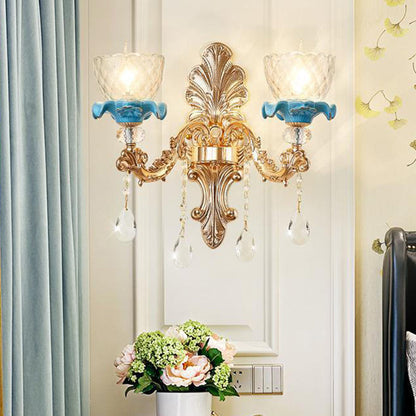 Vivolux | Klar Gekruiste Glas Blume Wandleuchte Mid Century 1/2-Kopf Wohnzimmer Wandleuchte in Gold