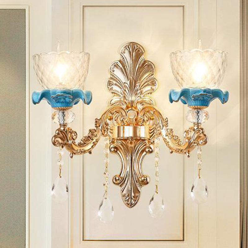 Vivolux | Klar Gekruiste Glas Blume Wandleuchte Mid Century 1/2-Kopf Wohnzimmer Wandleuchte in Gold