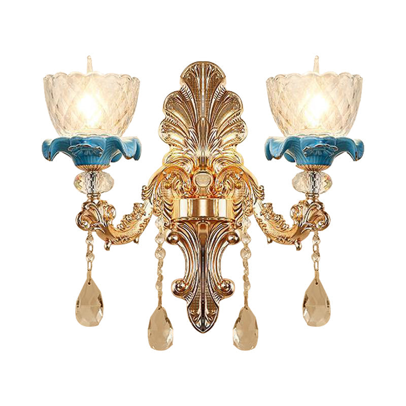 Vivolux | Klar Gekruiste Glas Blume Wandleuchte Mid Century 1/2-Kopf Wohnzimmer Wandleuchte in Gold