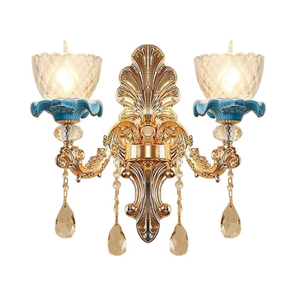 Vivolux | Klar Gekruiste Glas Blume Wandleuchte Mid Century 1/2-Kopf Wohnzimmer Wandleuchte in Gold