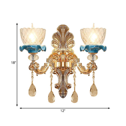 Vivolux | Klar Gekruiste Glas Blume Wandleuchte Mid Century 1/2-Kopf Wohnzimmer Wandleuchte in Gold