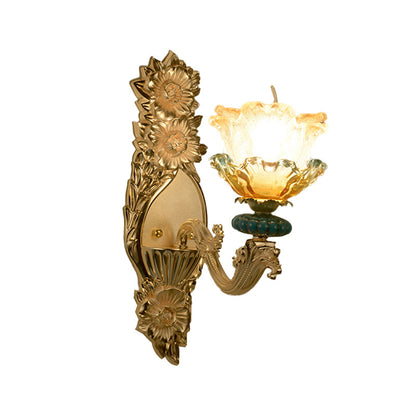 Vivolux | Amber und klares Glas Gold Wandleuchte Floraler Schirm Einzelne Licht Mid-Century Wandleuchte