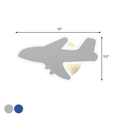 Vivolux | Jet Kids Schlafzimmer Flush Mount Wand Sconces Acryl Cartoon LED Wandmontage Beleuchtung in Weiß/Blau