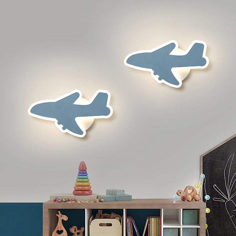 Vivolux | Jet Kids Schlafzimmer Flush Mount Wand Sconces Acryl Cartoon LED Wandmontage Beleuchtung in Weiß/Blau