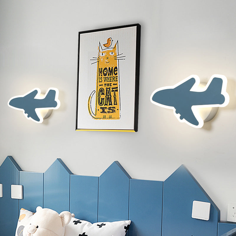 Vivolux | Jet Kids Schlafzimmer Flush Mount Wand Sconces Acryl Cartoon LED Wandmontage Beleuchtung in Weiß/Blau